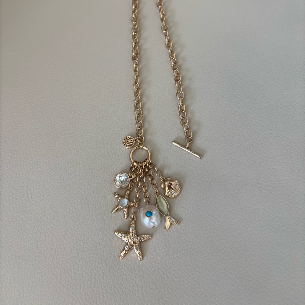 Lilly Pulitzer Gold Tone Charm Necklace with Starfish & Shell Pendants